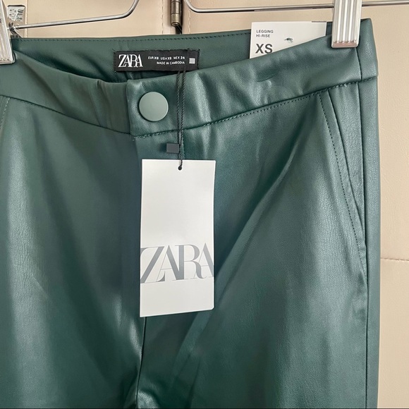 ZARA Green Faux Leather Pants NWT - Picture 7 of 10